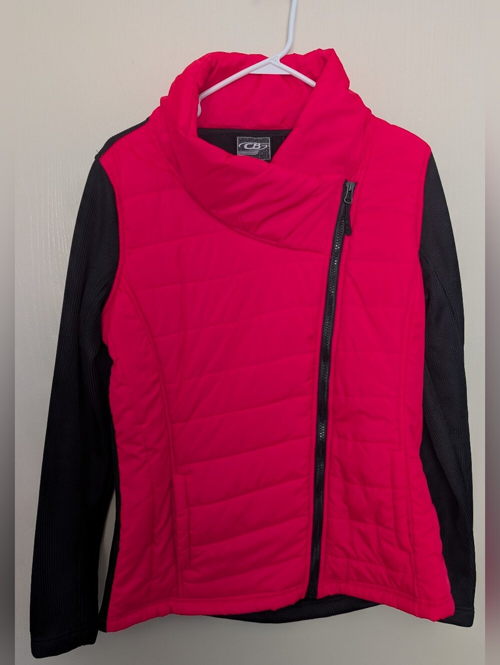 CB Sports Pink & Black Hybrid Asymmetrical Puffer Jacket - Women’s Size Large